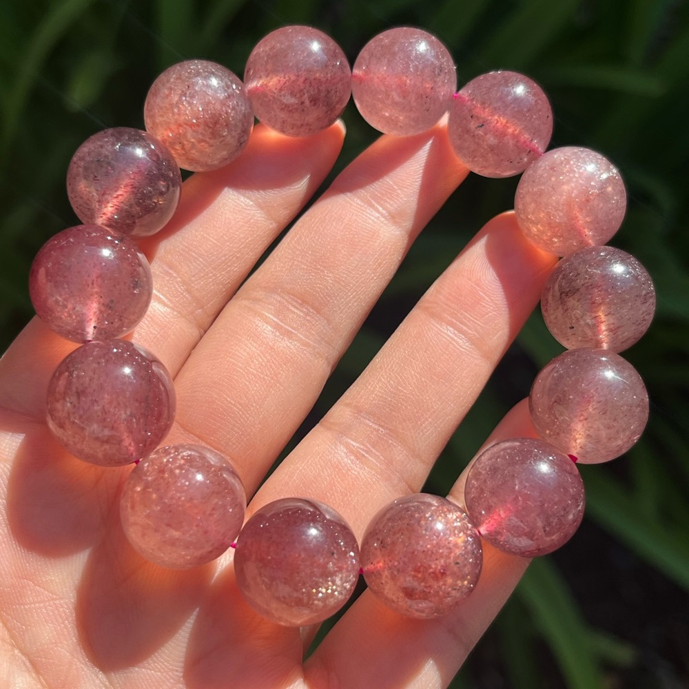 16mm chunky‎ flashy strawberry quartz bracelet 0009